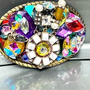 Hand crafted Belt Buckle | Collage Beaded Western Rockabilly Up Cycled Jewelry